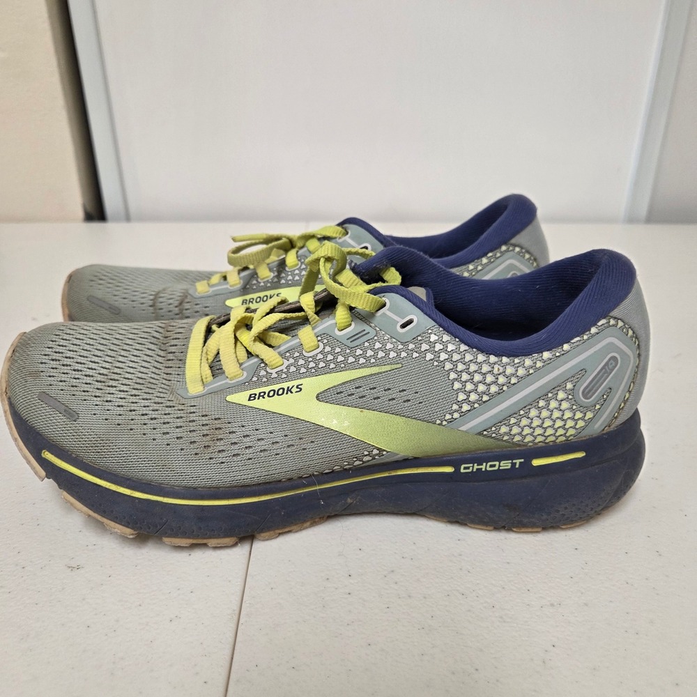 Brooks Ghost 14 Womens Running Shoes Size 9 Grey Blue Lime Green 1203561B413